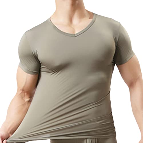 Herren-Unterhemden aus Eisseide, kurze Ärmel, Basic-Shirts, durchsichtig, Fitness, Bodybuilding, Singlets, Unterwäsche, schmale T-Shirts, Nachtwäsche von Cupgriade