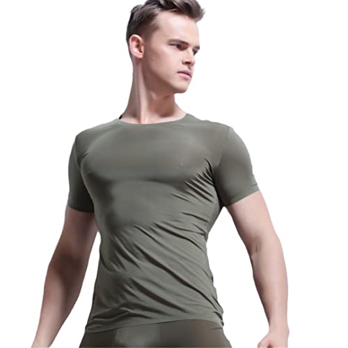 Sommer nahtlose Unterwäsche Herren dünn solide männlich Kurzarm Eisseide Stretch eng anliegend Unterhemden Junge Hipster Einfaches Tops Armeegrün XXL 1 Stück von Cupgriade
