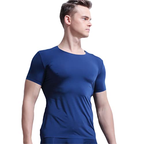 Sommer nahtlose Unterwäsche Herren dünn solide männlich Kurzarm Eisseide Stretch eng anliegend Unterhemden Junge Hipsters Einfache Tops Marineblau XL 1 Stück von Cupgriade
