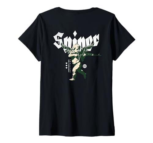 Damen Cupid Sniper Streetwear 2024 | Engelchen mit Gewehr | Engel T-Shirt mit V-Ausschnitt Damen Cupid Sniper Streetwear 2024 | Engelchen mit Gewehr | Engel T-Shirt mit V-Ausschnitt von Cupid Sniper Angel Streetwear BACKPRINT