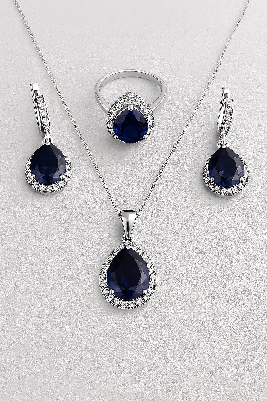 Tanzanite Blue Teardrop Schmuckset | Sterling Silber Halskette Ohrringe Ring Geschenk Für Sie von CupidaJewellery
