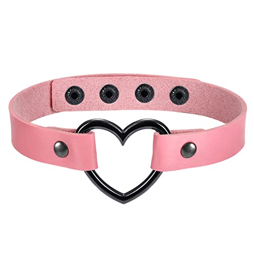 Cupimatch Choker Halskette, feine einfache schwarze herzförmige verstellbare Lederschnur Halskette für Frauen Choker Halsband（pink）… von Cupimatch