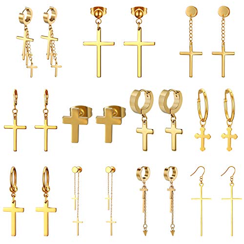 Cupimatch 11 Paare Kreuz Ohrringe Herren Damen Ohrstecker Kreuzanhänger Baumeln Creolen Ohrpiercing Tunnel Ohrringe Kleine Hoop Earring gold von Cupimatch