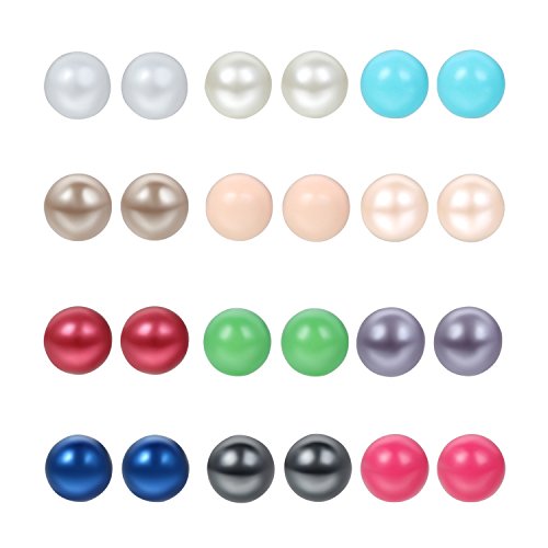 Cupimatch 12 Paare Ohrstecker Ohrringe Ohrhänger imitation Perlen Kugel Form Ohrschmuck Set Creolen 6mm für Damen Herren in 12 verschiedenen Farben von Cupimatch
