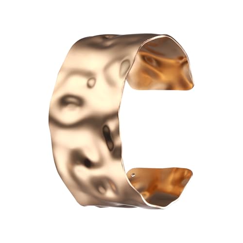 Cupimatch 14K Vergoldetes Damen Armband: 31MM Breites Manschettenarmband mit Wellenstruktur Goldenes Verstellbares Chunky Armreif Vintage Offenes Kupferarmband Geburtstag Geschenk für Frauen Mädchen von Cupimatch