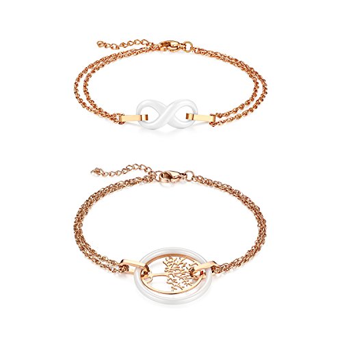 Cupimatch 2PCS Infinty Unendlichkeitszeichen Armband Damen Lebensbaum Baum des Lebens Armkette Rosegold von Cupimatch