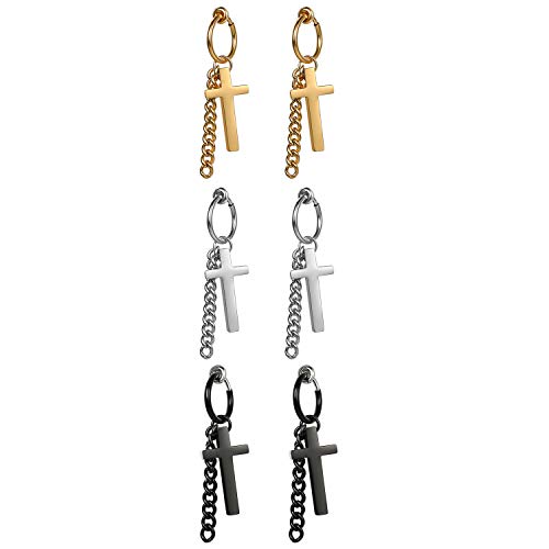 Cupimatch 3 Paare Kreuz Ohrringe Set Damen Edelstahl Piercing Ohr Ohrstecker für Herren Mädchen Ohr Schmuck, Gold Silber Schwarz (Typ7) von Cupimatch
