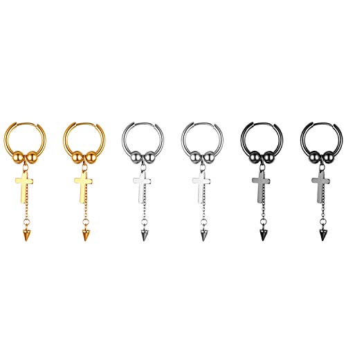 Cupimatch 3 Paare Kreuz Ohrringe Set Damen Edelstahl Piercing Ohr Ohrstecker für Herren Mädchen Ohr Schmuck, Gold Silber Schwarz (Typ9) von Cupimatch