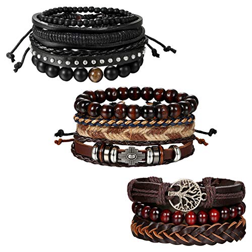 Cupimatch 3 Pcs Unisex Kreuz Armband Set Herren Wickelarmband Leder Kordelarmband Damen Gebetarmband Holz Kette 21cm, Barun von Cupimatch