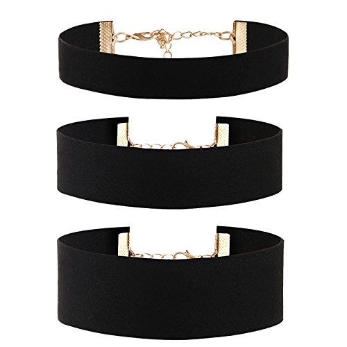 Cupimatch 3pcs Damen Choker Halskette Set, Gotik Breites Leder schwarz samt einstellbar Kragen Halsband Kropfband Kette von Cupimatch