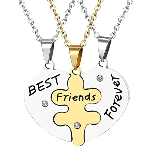 Cupimatch 3pcs Herz Puzzle Halsketten Set Edelstahl BFF Best Friends Forever Freundschaftsketten Anhänger Geschenk für Beste Freundin/Freundinnen von Cupimatch