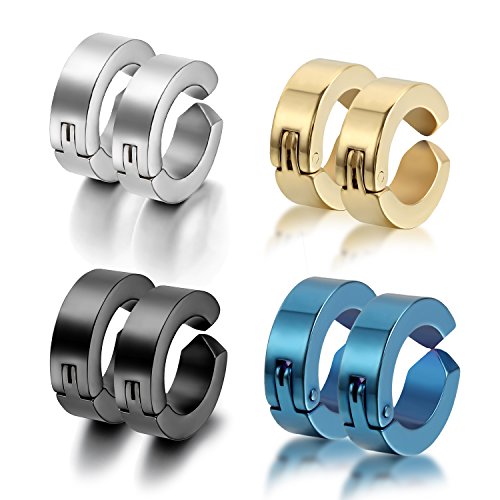 Muttertagsgeschenk Cupimatch 4 Paare Edelstahl Ohrstecker ohne Ohrloch Tricolor Ohrclips Creolen Piercing Ohrschmuck Ohrringe für Damen und Herren,Schwarz Gold Silber Blau von Cupimatch