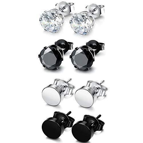 Cupimatch 4 Paare Ohrstecker Set Herren Damen Edelstahl Punk Rock Zirkonia Ohrringe Ohrpiercing von Cupimatch