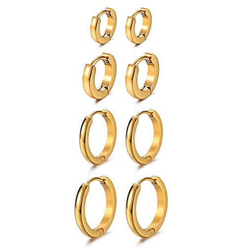 Cupimatch Creolen Ohrringe Set Herren 4 Paare Creolen Hochglanz Edelstahl Ohrringe Frauen Herren Piercin Ohr Schmuck, Schwarz, Gold, Silber von Cupimatch