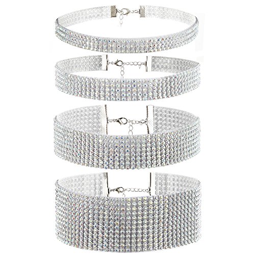 Cupimatch Strass Halsketten 4 set Damen Choker Set, Hochzeit Elegant Halsband Ketten, Breite 10mm 16mm 25mm 38mm von Cupimatch