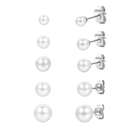 Cupimatch Damen Ohrstecker Set Ohrringe Ohrhänger imitation Perlen Kugel Form Ohrschmuck Set Creolen 4-8mm für Damen Herren von Cupimatch