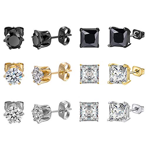 Cupimatch 6 Paare CZ Zirkonia Ohrstecker Ohrringe Set Damen Herren Silber Schwarz Piercing Ohrschmuck Frauen 10mm von Cupimatch