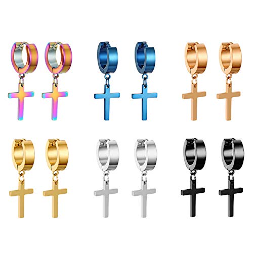 Cupimatch 6 Paare Kreuz Creolen Ohrringe Set, Edelstahl Kreuz Huggie Klappcreolen Ohrstecker Ohrhänger für Männer Frauen von Cupimatch