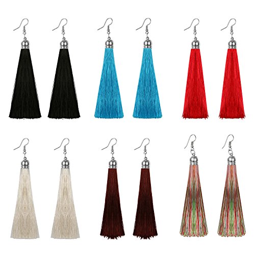 Cupimatch 6 Paare Set Damen Quaste Ohrring Böhmischer Stil Lang Tassel Ohrahänger Frauen Ohr Schmuck 10,5cm von Cupimatch