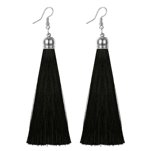Cupimatch 6 Paare Set Damen Quaste Ohrring Böhmischer Stil Lang Tassel Ohranhänger Schwarz Frauen Ohr Schmuck 10,5cm von Cupimatch