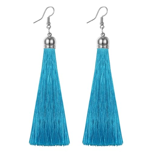 Cupimatch 6 Paare Set Damen Quaste Ohrring Böhmischer Stil Lang Tassel Ohrhänger Blau Frauen Ohr Schmuck 10,5cm von Cupimatch