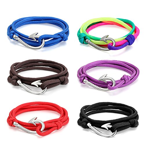 Cupimatch 6 Stücken Damen Herren Armbänder, Geflochten Punk Rock Armreifen, Leder Verstellbaren Größen Armband, braun schwarz Weiss von Cupimatch
