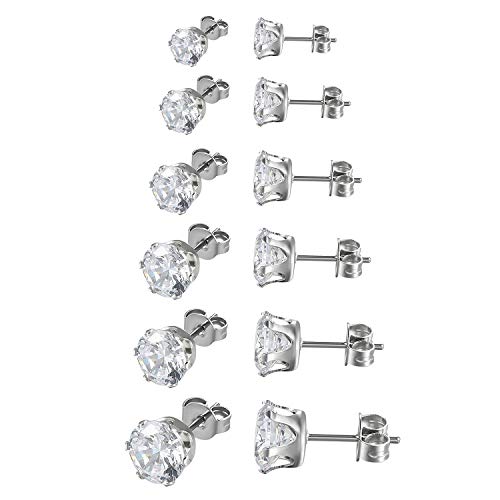 Cupimatch 6 paare Ohrringe Set Damen Ohrstecker Edelstahl Piercing Ohr mit Zirkonia Ohr Schmuck Mädchen, Weiß von Cupimatch