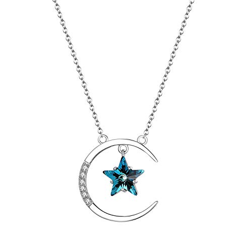 Cupimatch Mond Stern Halskette 925 Silber Kette Damen mit Swarovski Element Kristall Zirkonia Halskette für Mädchen 45+5cm von Cupimatch