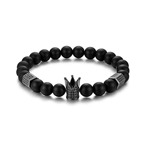 Cupimatch Perlen Armband Herren Damen schwarz Krone Armband Perlen Armreif Geschenk für Herren und Frauen von Cupimatch