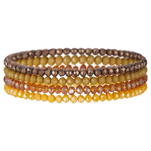 Cupimatch Armband Böhmisches Perlen Stretch: Elastische Stapelbare Kristallperlen Armbänder 4 Set Boho Mehrschichtiger Handgefertigter Bunter Armreif Sommer Strandschmuck für Frauen Mädchen, Gold von Cupimatch