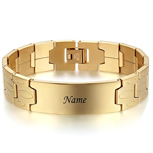 Cupimatch Armband Herren mit Gravur breit, Edelstahl Poliert Gliederarmband Armreif silber gold schwarz Geschenk für Männer Vater Bruder von Cupimatch