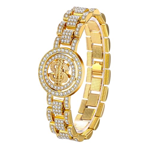 Cupimatch Armband Damen Herren Volldiamant: Rotierendes Dollar Armband Angstbekämpfung Anti Stress Damenarmband Herrenarmband für Männer Frauen von Cupimatch