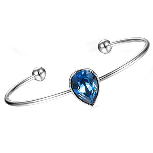 Cupimatch Armband Damen Open Öffnen Wasser Tropfen Armband Armreif mit Kristallen blau Silber von Cupimatch