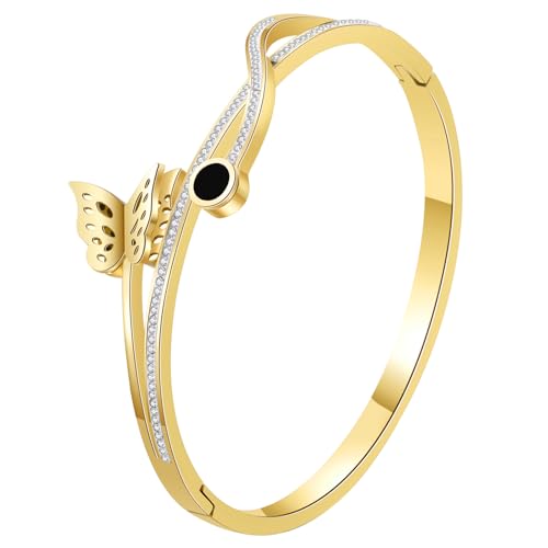 Cupimatch Armband Damen Zirkon Edelstahl: Einfache Damen Armreif mit Schmetterling Glänzendes Damenarmband Mädchen Doppelter Armschmuck Geschenke für Geburtstag Hochzeit Jahrestag Valentinstag von Cupimatch