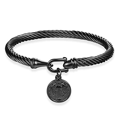 Cupimatch Armband Edelstahl Religiöse Armspange: Kabel Armreif Damen Herren Armband Exorzismus Heilige Schmuck Geschenk für Frauen Männer zu Geburtstag Valentinstag von Cupimatch
