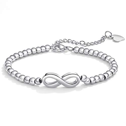 Cupimatch Infinity Unendlichkeitszeichen Armband Damen Unendlichkeit Symbol Armkette Perlenarmband mit Verstellbarer Kugelkette Edelstahl,16cm+5cm lang von Cupimatch