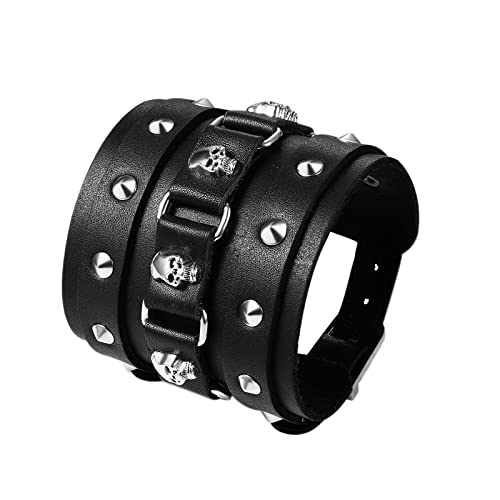Cupimatch Armband Herren Breites Lederarmband: Wickelarmband Geflochten Manschettenarmband Punk Rock Skull Verstellbare Hand Wrap Gothic Armreif Geschenk für Männer Jungen von Cupimatch