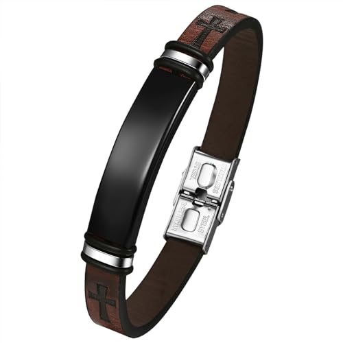 Cupimatch Armband Herren Damen Glaubenskreuz: Christliches PU Lederarmband Braun Schwarz Kreuz Verstellbar Einzigartiger Religiöser Schmuck Geschenk für Männer und Frauen von Cupimatch