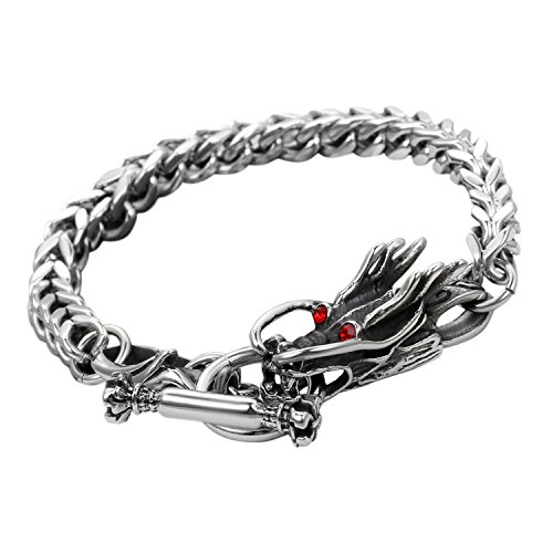 Cupimatch Armband Herren Edelstahl Wolf Kopf Arm Kette Armreif Gothic Vintage 22cm Motorradarmband für Jungen Schmuck, Silber (Typ4) von Cupimatch