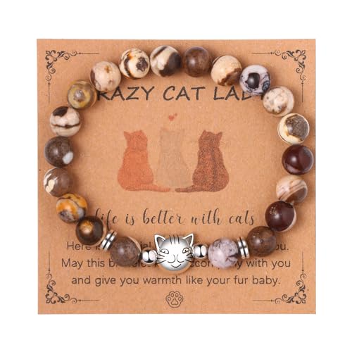 Cupimatch Armband Herren Perlen Katzenarmband: 8mm Perle Stretch Armbänder für Katzenliebhaber Süßes Glücksarmband Geschenk für Frauen Männer von Cupimatch