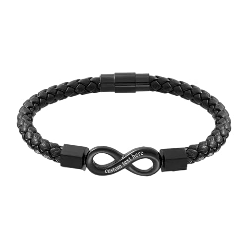 Cupimatch Armband Herren Personalisierte Lederarmbänder: Graviertes Infinity Unendlichkeitssymbol Lederarmband mit Magnetverschluss Geflochtene Armbänder Geschenk zum Geburtstag für Männer Jungen von Cupimatch