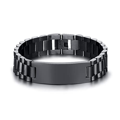 Cupimatch Armband Herren mit Gravur breit, Edelstahl Poliert Gliederarmband Armreif schwarz Geschenk für Männer Vater Bruder,Schwarz von Cupimatch