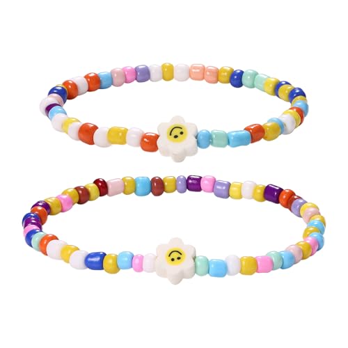 Cupimatch Armband Mutter Tochter Perlen: Buntes Reisperlen Blumen Armband Set Geschenke Zur Einschulung Geschenk zum ersten Kindergartentag von Cupimatch