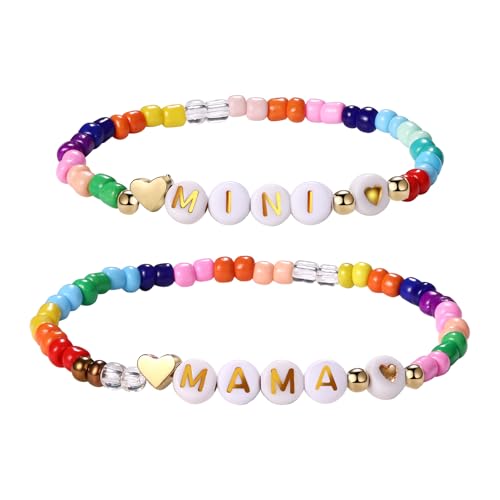 Cupimatch Armband Mutter Tochter Perlen: Buntes Reisperlen Blumen Armband Set Geschenke Zur Einschulung Geschenk zum ersten Kindergartentag von Cupimatch