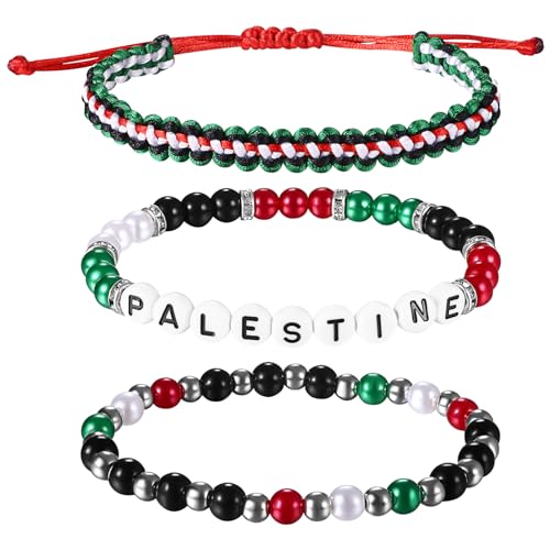 Cupimatch Armband Palästinensische Flagge Freiheit: Handgeflochtenes Perlen Armband Palästina Buchstaben Nationalstolz Schutz Glücksarmband Bohemian Stil Perlenseil Verstellbar für Männer Frauen von Cupimatch