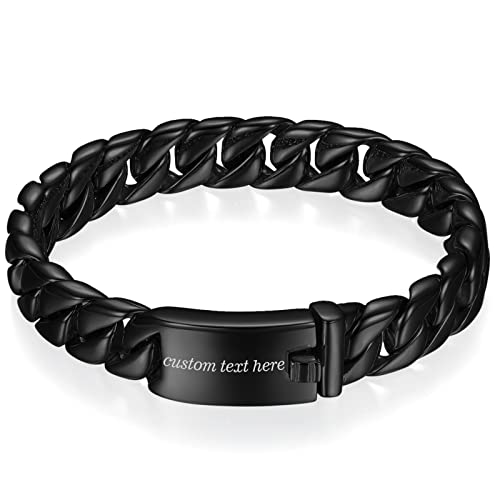 Cupimatch Armband Schwarz Panzerkette Herren Edelstahl Weizenkette Armkette Personalisiertes Armband mit Gravur für Männer von Cupimatch
