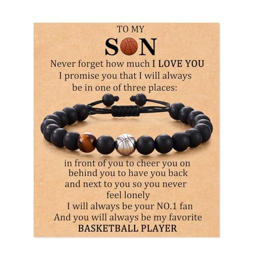 Cupimatch Armband für Teenager Basketball: Jungen Armband Perlenarmband aus Naturstein für Herren Sohn Enkel Trainer Geschenk mit Grußkarte zum Geburtstag Abschluss Weihnachten von Cupimatch