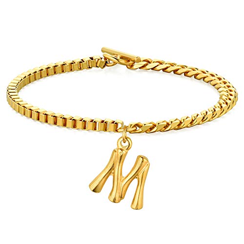 Cupimatch Armband mit Buchstaben M Gold: Edelstahl Armbänder mit Namen Bracelet für Frauen Männer zum Jahrestag Valentinstag Weihnachten oder Geburtstag von Cupimatch