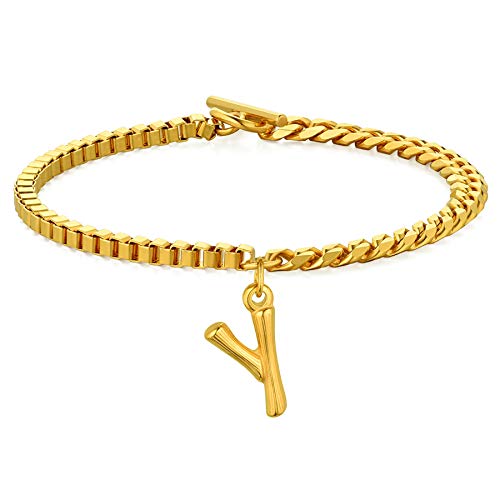 Cupimatch Armband mit Buchstaben Y Gold: Edelstahl Armbänder mit Namen Bracelet für Frauen Männer zum Jahrestag Valentinstag Weihnachten oder Geburtstag von Cupimatch