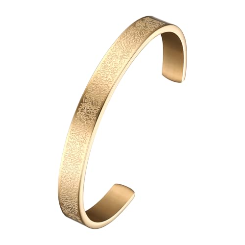Cupimatch Ayatul Kursi Offenes Armband: Edelstahl Muslim Koran Allah Armreif Verstellbare Islamische Armbänder mit Arabischer Kalligraphie Amulett Schmuck Eid Geschenke für Frauen Männer, Gold von Cupimatch